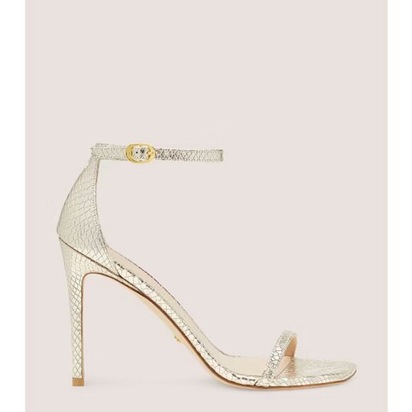 New Stuart Weitzman Metalic Snake (8) NUDISTCURVE 100 SANDAL - Picture 2 of 7